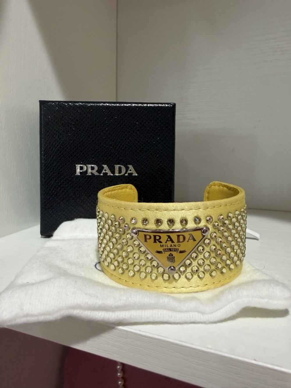 💛Prada Yellow Crystal Cuff with Logo Plaque✨ - Picture 7 of 8